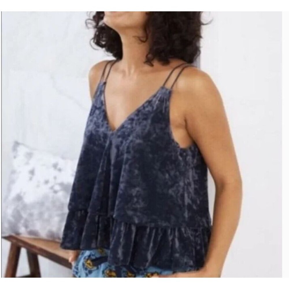 Aerie Womens XS Crushed Velvet Peplum Cami Gray Feminine Quiet Luxury Cropped